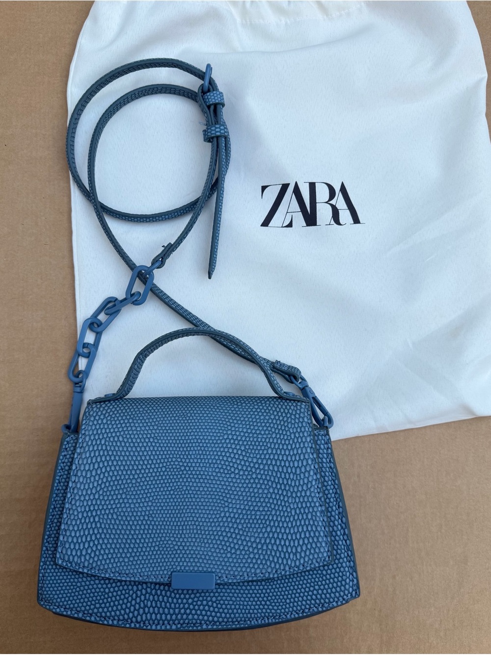 Zara Blue Faux Snakeskin Mini Top Handle Crossbody Bag
